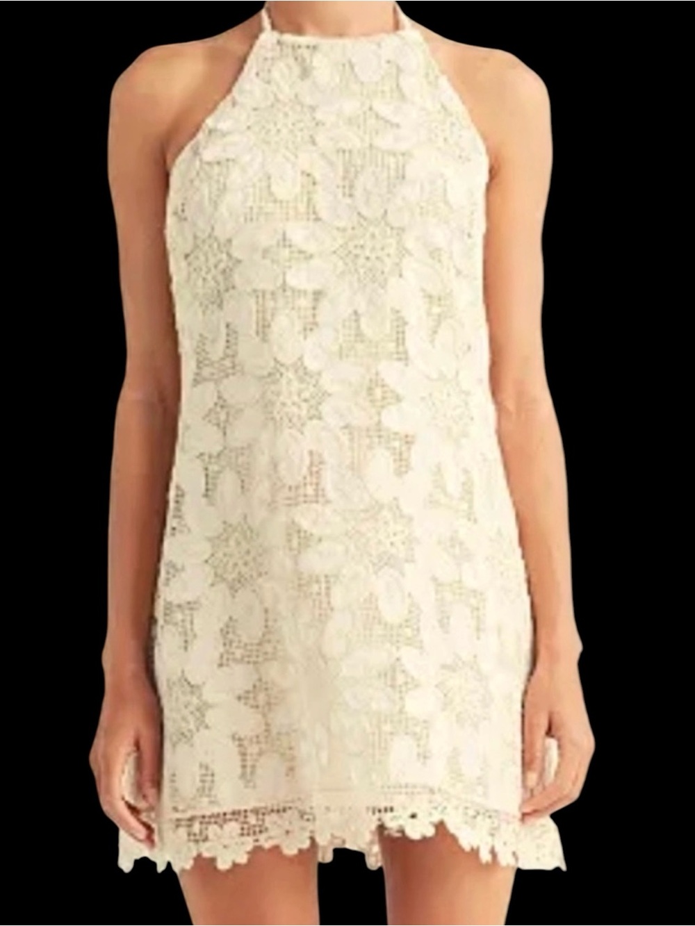 Arose Studio Alaia Short Halter Dress Ivory Lace Crochet NWT